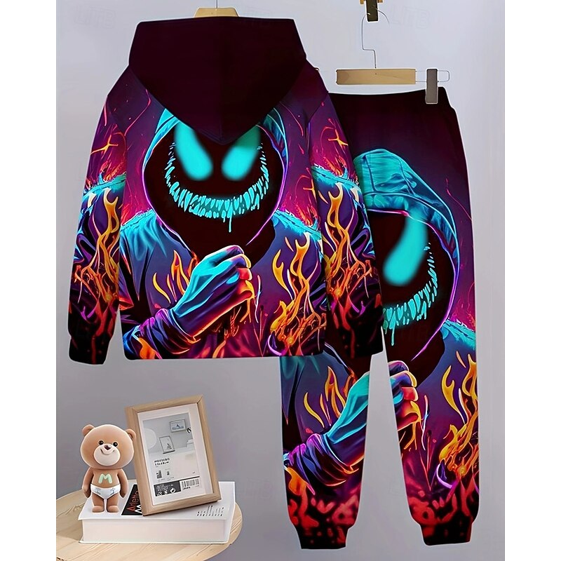 Boys' 3D Graphic Ghost Hoodie & Sweatpants Set Sports Suit Tracksuits Long Sleeve Spring Fall Daily Basic Casual Kids 4-12 Years Hooded Outdoor Vacation Sports Tailored Fit2