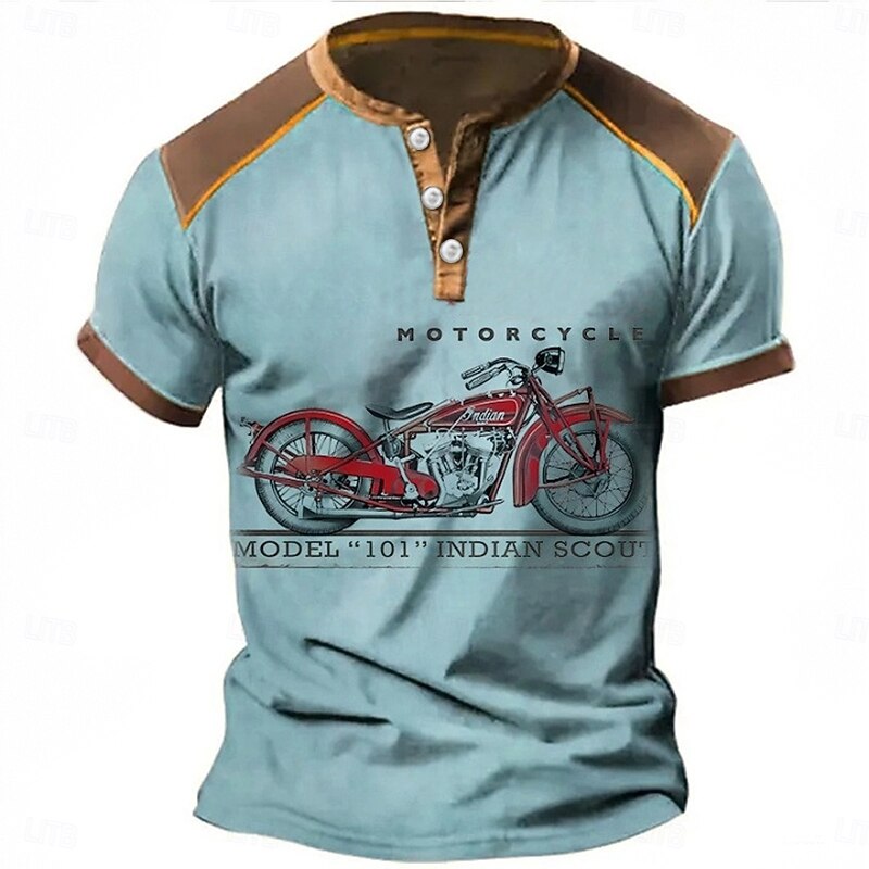 Henley Shirt Graphic Motorcycle Henley Clothing Apparel 3D Print Outdoor Daily Short Sleeve Button-Down Print Fashion Designer Comfortable Blue2