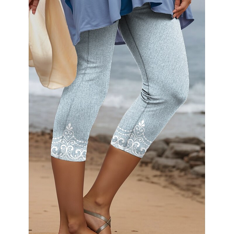 Women's Leggings Vacation Vintage Fashion Capris High Waist Floral Graphic Printing Soft Breathable Stretchy Formal Outdoor Vacation Pink Blue Green Gray Summer Spring Slim Fit