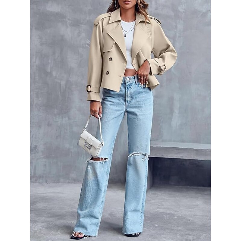 Women's Casual Jacket Comfortable Breathable Zipper Pocket Fashion Casual Plain Vacation Street Casual Daily Wear Single Breasted Short Turndown Regular Fit Long Sleeve Outerwear Black Yellow Khaki3