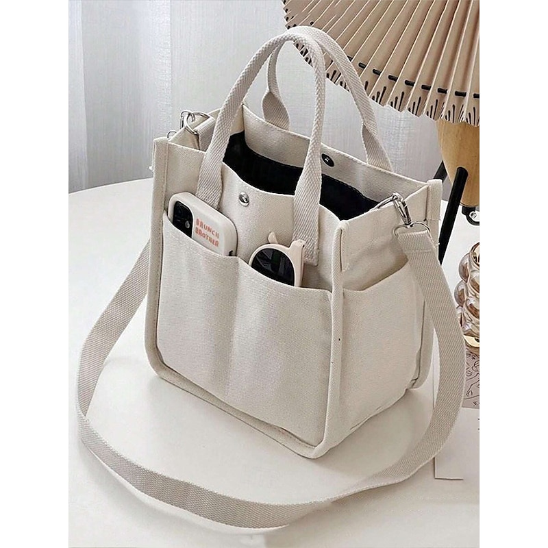Women's Casual Canvas One Shoulder Handbag Crossbody Bag with Adjustable Shoulder Strap - Multi-Pocket Mini Tote Bag for Daily School and Shopping