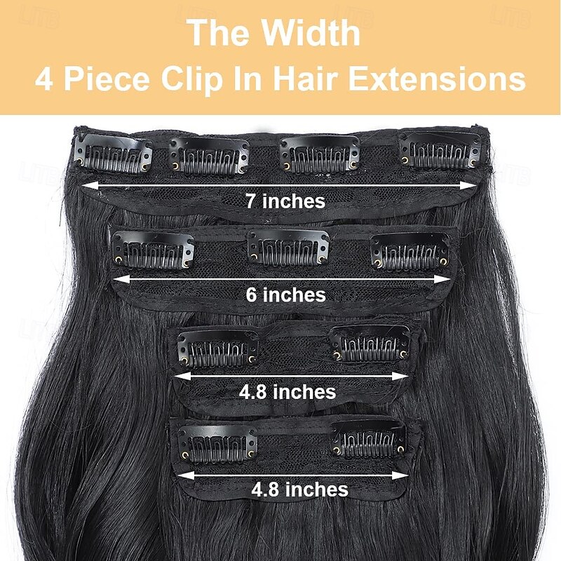 4PCS Clip in Hair Extensions 20Inch Black Hair Extensions Long Wavy Hair Extensions Clip ins Synthetic Thick Hair Piece for Women2