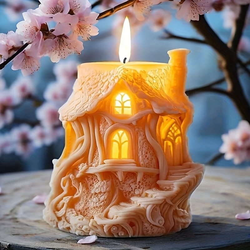 3D Silicone Fairy House Candle Mold - Enchanted Forest Design with Gothic Windows & Tree Root Details Perfect for Easter & Ramadan Decor DIY Resin Craft 1pc Magic Home Decoration DIY Crafts2
