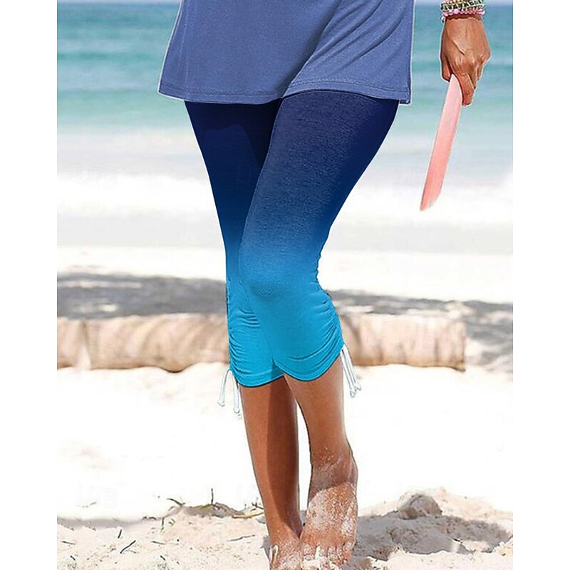 Women's Capri Pants Leggings Cozy Leggings Streetwear Casual Calf-Length Natural Gradient Drawstring Elastic Waist Comfy Outdoor Comfortable Outdoor Vacation Holiday Grey Light Green Blue Fuchsia2