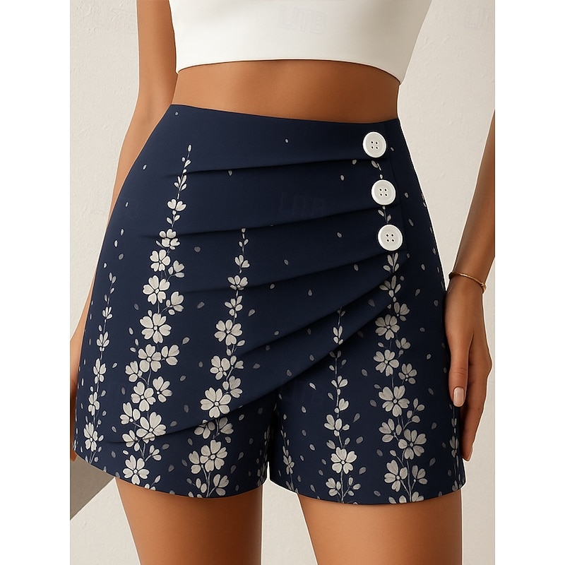 Women's Chinos Shorts Elegant Vacation Vintage Short High Waist Floral Graphic Layered Quick Dry Comfortable Breathable Micro-elastic Outdoor Street Daily Black Navy Blue Purple Green Summer Spring