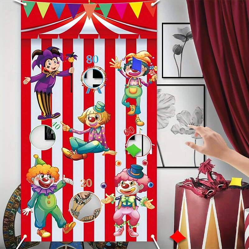 Circus Game  Outdoor Party Vibrant Outdoor 1pc Circus Game Sandbag Flag  53 x 30 Durable Satin Banner with Colorful Clowns & Toss Games for Family Fun Garden or Backyard Decor4