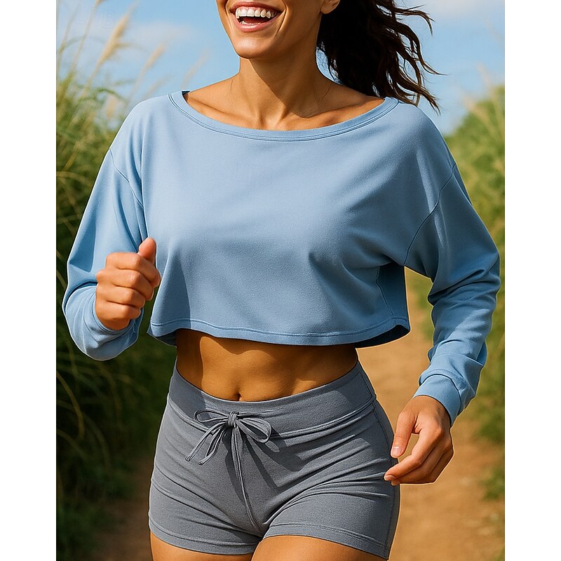 Women's Sweatshirt Running Top Running Shirt Oversize Long Sleeve Top Solid Colored Lightweight Breathable Tennis Golf Running Sportswear Activewear Black White Royal Blue