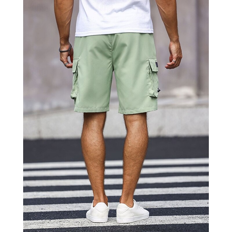Men's Cargo Shorts Shorts Summer Shorts Drawstring Elastic Waist Multi Pocket Plain Comfort Wearable Knee Length Outdoor Sport Daily Fashion Casual Black Green4