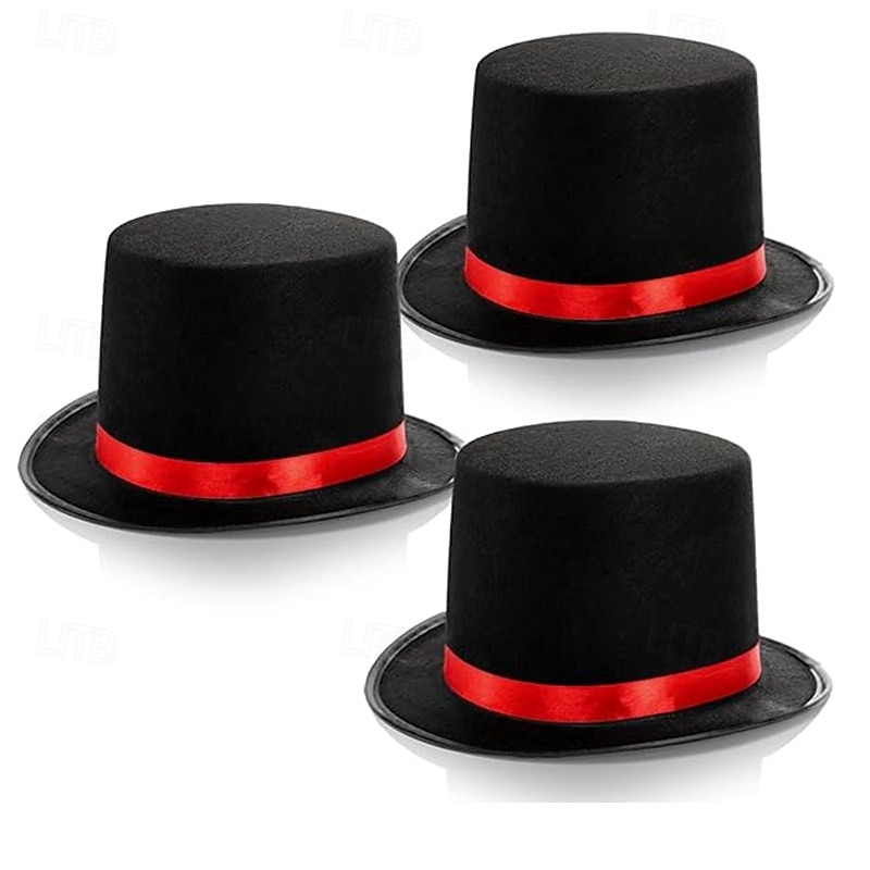 Magic Hat Red Ribbon Lincoln Hat Hat Style Black Lincoln Stage Performance Black Hat Tall Hat
