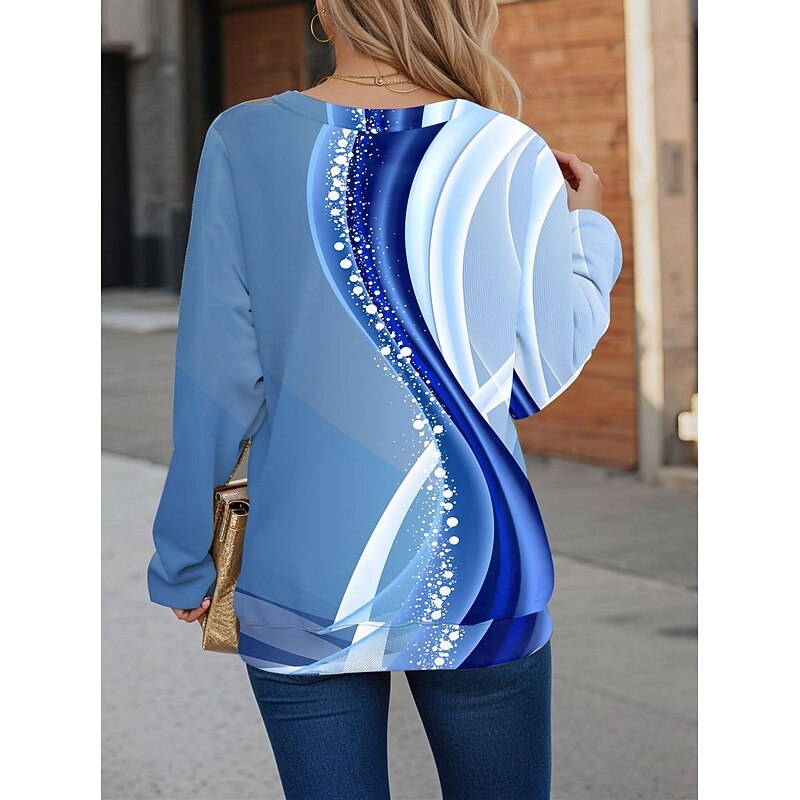 Women's Quarter Zipper Sweater Graphic Geometric Abstract Casual Long Sleeve Crew Neck Regular Tops Street Dailywear Half Print Pink Blue Purple Green Fall Winter2