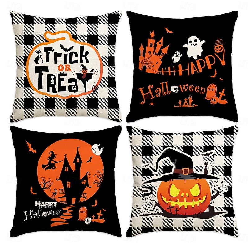 1 pcs Polyester Pillow Cover, Halloween Square Zipper Traditional Classic