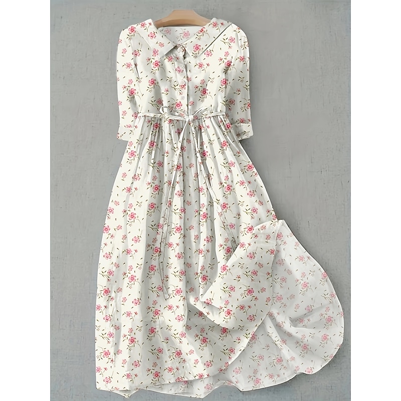 Women's Midi Dress Shift Dress Casual Daily Regular Fit Floral Graphic Half Sleeve Shirt Collar Pink Blue Purple Green Summer Spring4