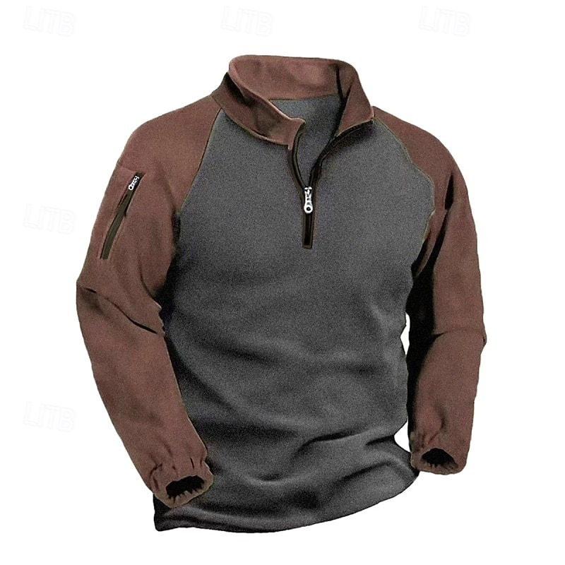 Men's Fleece Hoodie Quarter Zip Sweatshirt Raglan Hoodie Black+ Army Green Dark Gray+Black Army Green Navy Blue Khaki Standing Collar Color Block Pocket Color Block Quarter Zip Sports & Outdoor4
