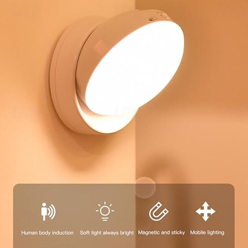LED Motion Sensor Night Light, 360 Degree Rotating Rechargeable Induction Wall Lamp, LED Wall Lamp for Stair Closet Hallway Bedroom2