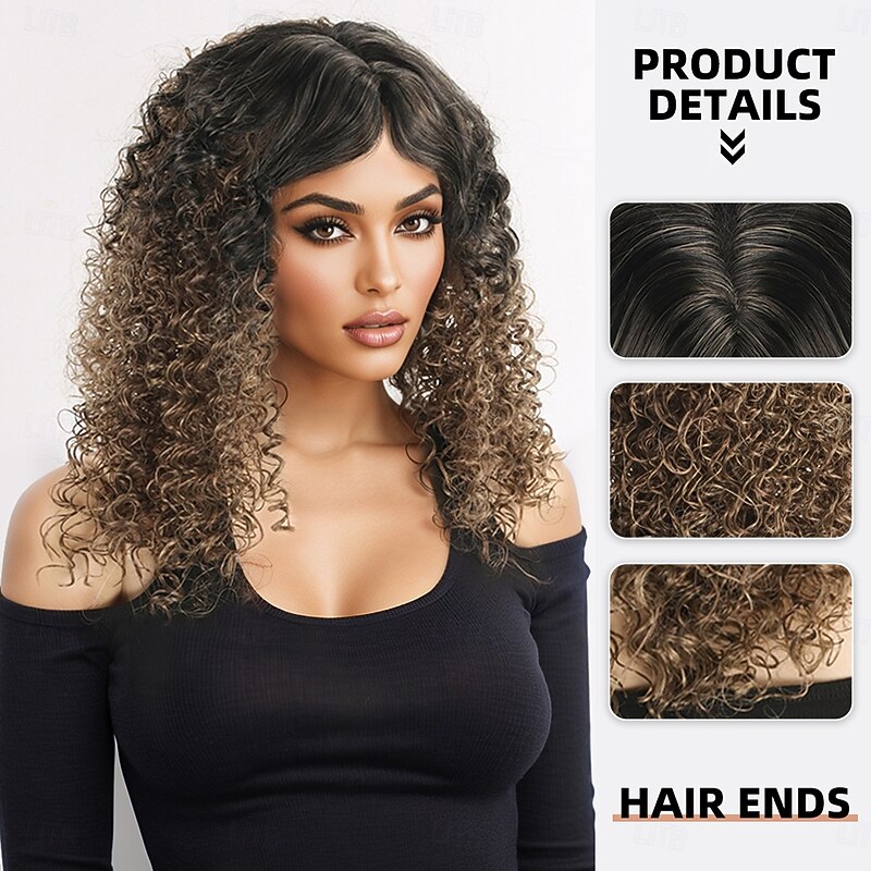Synthetic Wig Bouncy Curl Water Wave Asymmetrical With Bangs Machine Made Wig 18 inch A1 Synthetic Hair Women's Cool Classic Comfortable Multi-color2