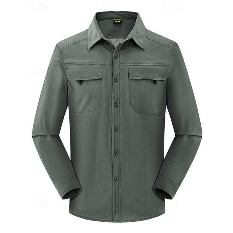 Men's Hiking Shirt Hiking top cargo shirt Long Sleeve Turndown Top Outdoor Waterproof Windproof Lightweight Polyester Black Army Green Khaki Running Camping / Hiking / Caving2