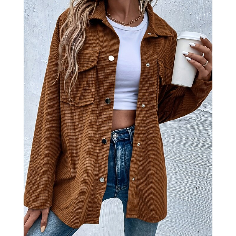 Women's Casual Jacket Comfortable Pocket Buttons Outdoor Casual Plain Going out Casual Daily Weekend Single Breasted Regular Turndown Regular Fit Long Sleeve Outerwear Brown Fall Winter