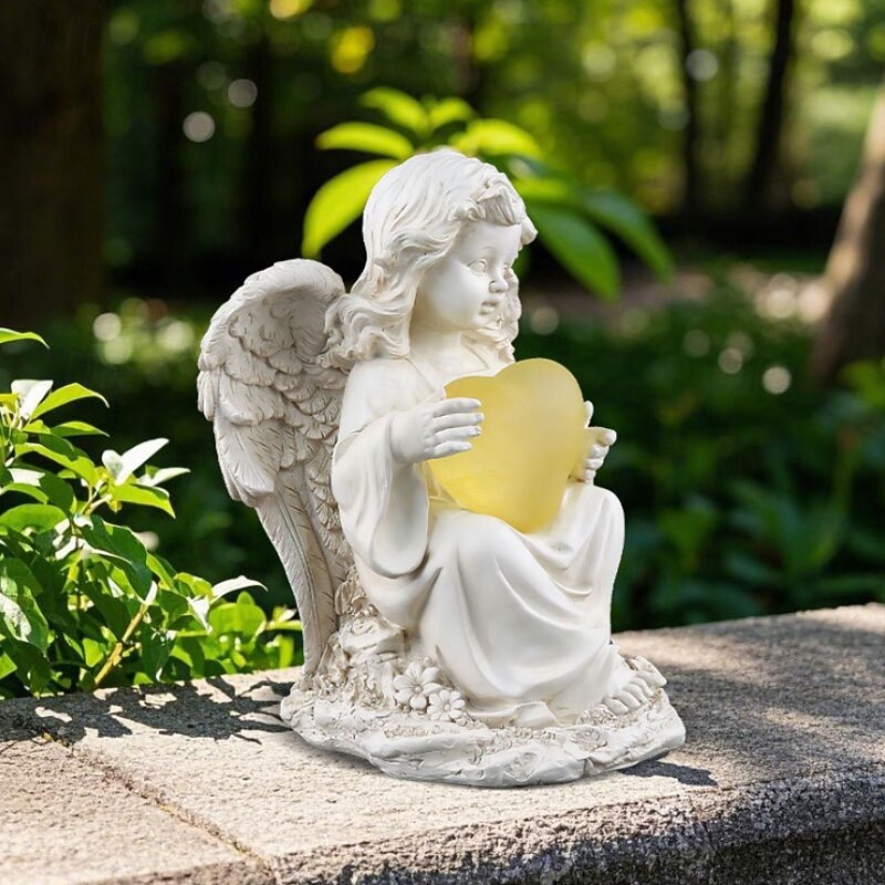 1 Pc Solar Landscape Lights Love Angel Ornament Courtyard Outdoor Statue Decoration Resin Lights3