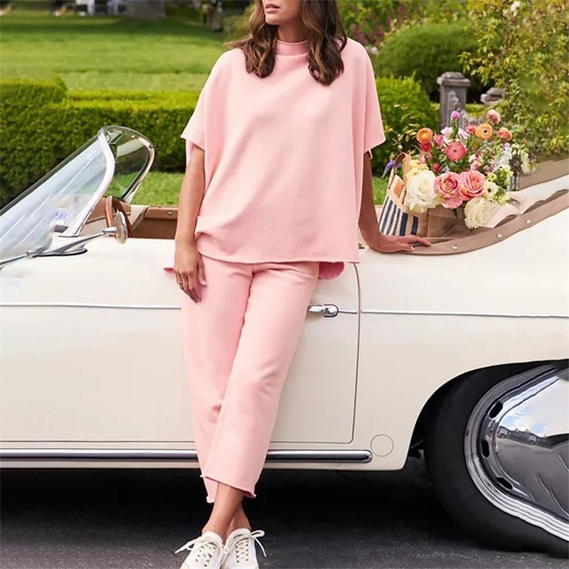 Women's Tracksuit Sweatsuit Activewear Set Pocket Solid Colored Clothing Suit Summer Pink Dark Navy Gym Workout Sports Thermal Warm Windproof Soft Short Sleeve Sport Activewear Micro-elastic Regular4