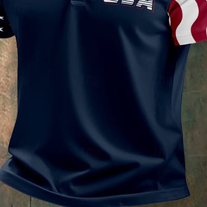 American Independence Day Men's American US Flag Polo Shirts Button Up Polos Golf Shirt Short Sleeve Polo Shirts Lapel Fashion Casual Daily Festival Print Summer Navy Blue3