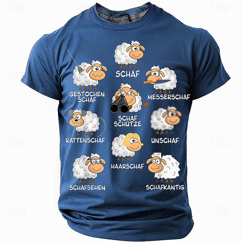 Men's Sheep Funny Slang German T Shirt Short Sleeve T shirt 3D Print Crew Neck Shirt Fashion Daily Basic Street Casual Daily Black Red Blue Summer Spring All Seasons Clothing Apparel S M L XL XXL XXXL3