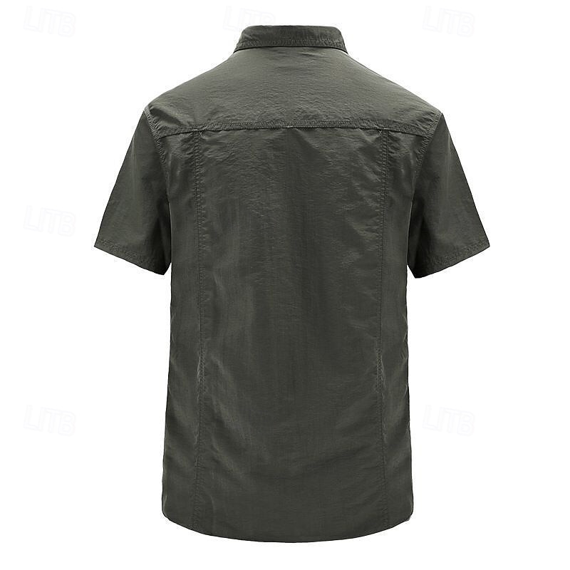 Men's Hiking Shirt Hiking top cargo shirt Short Sleeve Turndown Top Outdoor Waterproof Quick Dry Elastic Breathable Nylon Army Green Khaki Grey Tennis Golf Running2