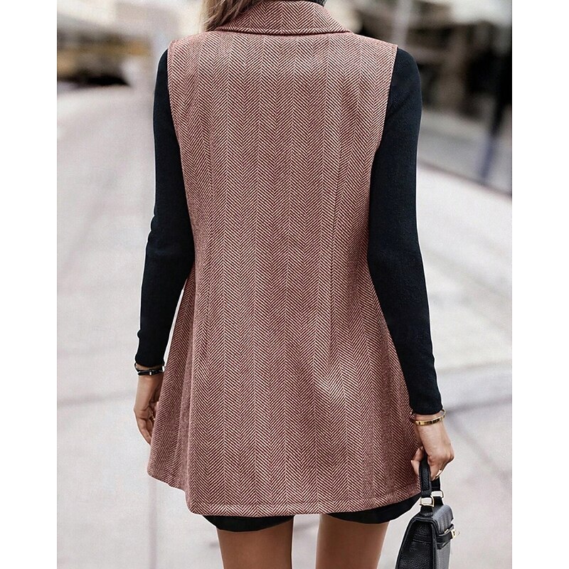 Women's Vest Comfortable Buttons Casual Plain Outdoor Vacation Holiday Casual Daily Double Breasted Long Turndown Regular Fit Sleeveless Outerwear Camel Drak Red Fall Winter4