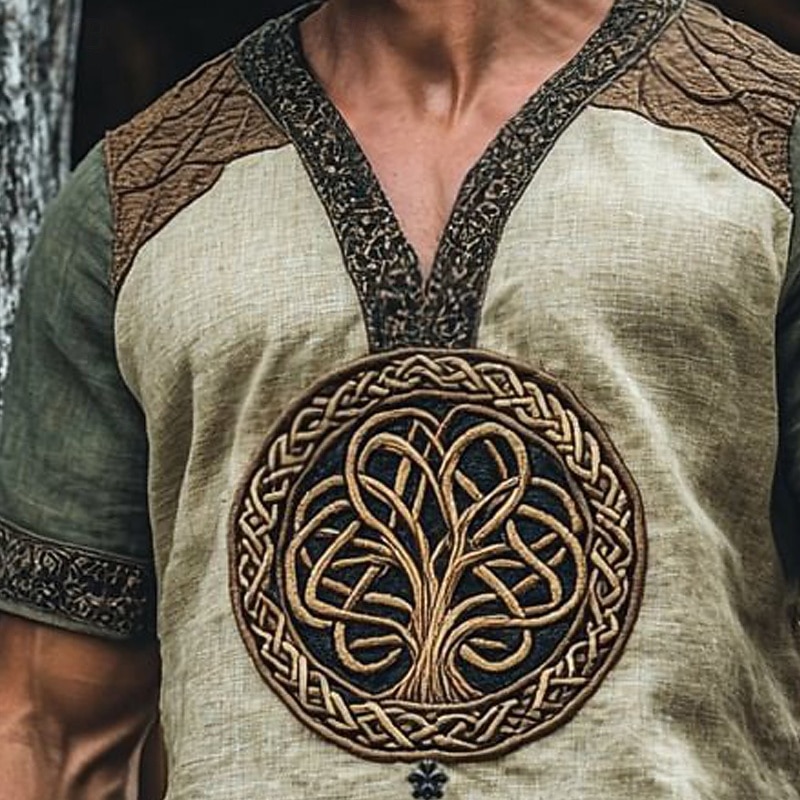 Men's T Shirt Tee Short Sleeve Shirt Tee Top Tree Vacation Street Green Short Sleeve V Neck Summer Clothing Apparel Ethnic2