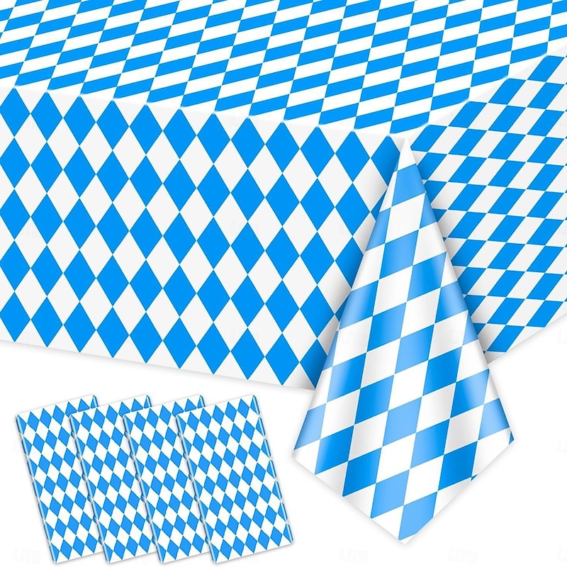 5 Pack Oktoberfest Table Cloths Blue & White Checkered Table Cloths for Oktoberfest Wonderland Tea Party Supplies, Rectangle Plastic Tablecover for Camping Picnic Wedding Birthday Party Oktoberfest Decorations