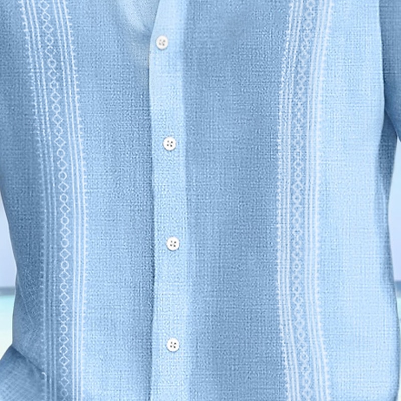 Men's Linen Shirt Guayabera Shirt Beach Wear Button Up Shirt Textured Vacation Casual White Blue Green Gray Short Sleeve Turndown Summer Spring Clothing Apparel3
