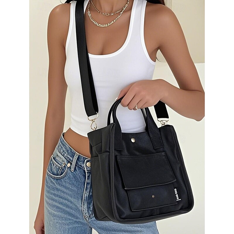 Women's Casual Canvas One Shoulder Handbag Crossbody Bag with Adjustable Shoulder Strap - Multi-Pocket Mini Tote Bag for Daily School and Shopping3