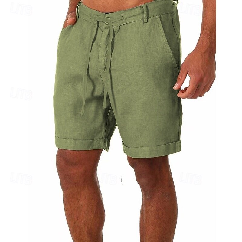 Men's Shorts Linen Shorts Summer Shorts Beach Shorts Drawstring Straight Leg Plain Breathable Knee Length Casual Daily Holiday Fashion Classic Style Black White4
