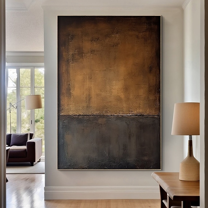 Mintura Hand Painted Abstract Black Brown Oil Paintings on Canvas Modern Abstract Wall Art Picture For Home Decoration Ready To Hang With Stretched Frame