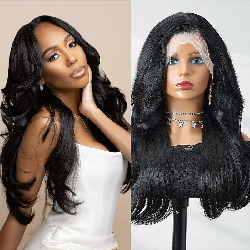 Synthetic Lace Wig Body Wave Style 22 inch Black Middle Part 13x4 Lace Front Wig Women's Wig Black
