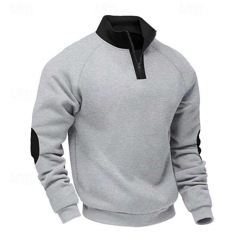 Men's Zip Up Sweatshirt Fleece Hoodie Black Navy Blue Camel Light Grey Dark Gray Standing Collar Plain Quarter Zip Sports & Outdoor Casual Daily Streetwear Cool Sportswear Spring &  Fall Clothing4