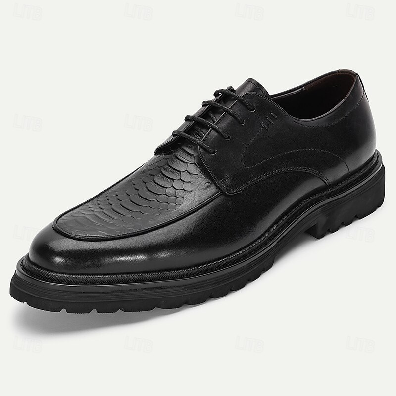 Men's Black Genuine Cowhide Leather Crocodile-Pattern Dress Shoes – Elegant Formal Shoes for Business, Weddings and Special Events2