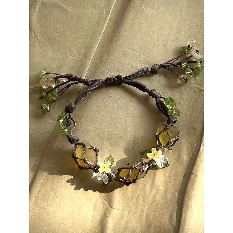 Women's Handmade Floral Gemstone Bracelet – Natural Crystal Beads, Adjustable Boho Style, Ideal for Casual Wear, Gifts and Nature-Inspired Outfits3