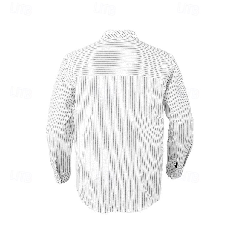 Men's Shirt Linen Shirt Casual Shirt Button Up Shirt Cotton Shirt Plain Vacation Hawaiian Black White Khaki Light Blue Long Sleeve Band Collar Spring Fall Clothing Apparel Button-Down3