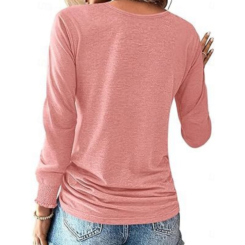 Women's Blouse Solid Color Stylish Casual Long Sleeve Crew Neck Regular Tops Daily Buttons Pink Navy Blue Green Khaki Spring Fall2
