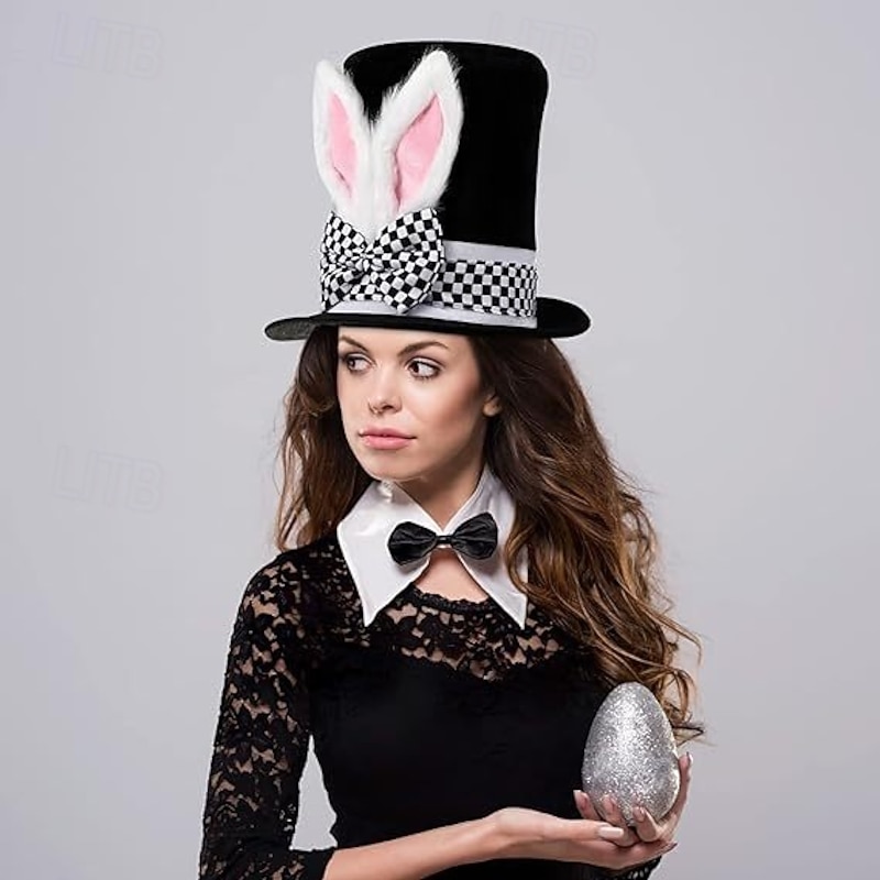 Alice in Wonderland Fairy Tale Mad Hatter White Rabbit Hat Accessories Top Hat Storybook Characters Cosplay Movie Cosplay for Unisex Kids Adults' Halloween Carnival World Book Day Performance4