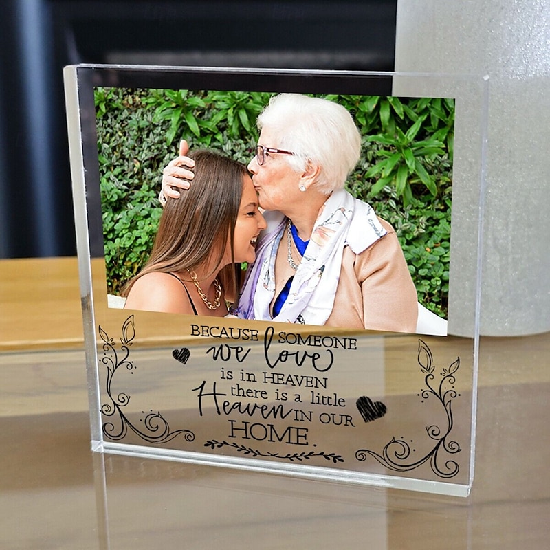 Personalized Memorial Plaque with Custom Photo, Acrylic Sympathy Gift for Loss of Mom or Dad, Indoor Outdoor Durable Tabletop Decor, Heartfelt Tribute