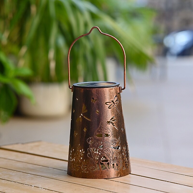 1 Pc outdoor waterproof solar butterfly hummingbird dragonfly hollow iron lantern courtyard garden lawn park tree hanging lamp projection lamp landscape viewing lights4