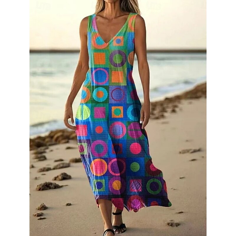 Women's Long Dress Maxi Dress Casual Dress Tank Dress Summer Dress Vintage African Daily Holiday Beach Regular Fit Floral Sleeveless V Neck Yellow Blue Orange Light Grey Summer2