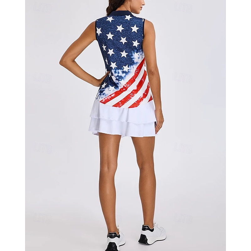 Women's Graphic National Flag Sport Shirt Golf Polo Shirt Tennis Shirt Sleeveless Zipper High Elasticity Moisture Wicking Breathable Tennis Golf Pickleball Turndown Zip Collar Shirt Top Dark Blue3