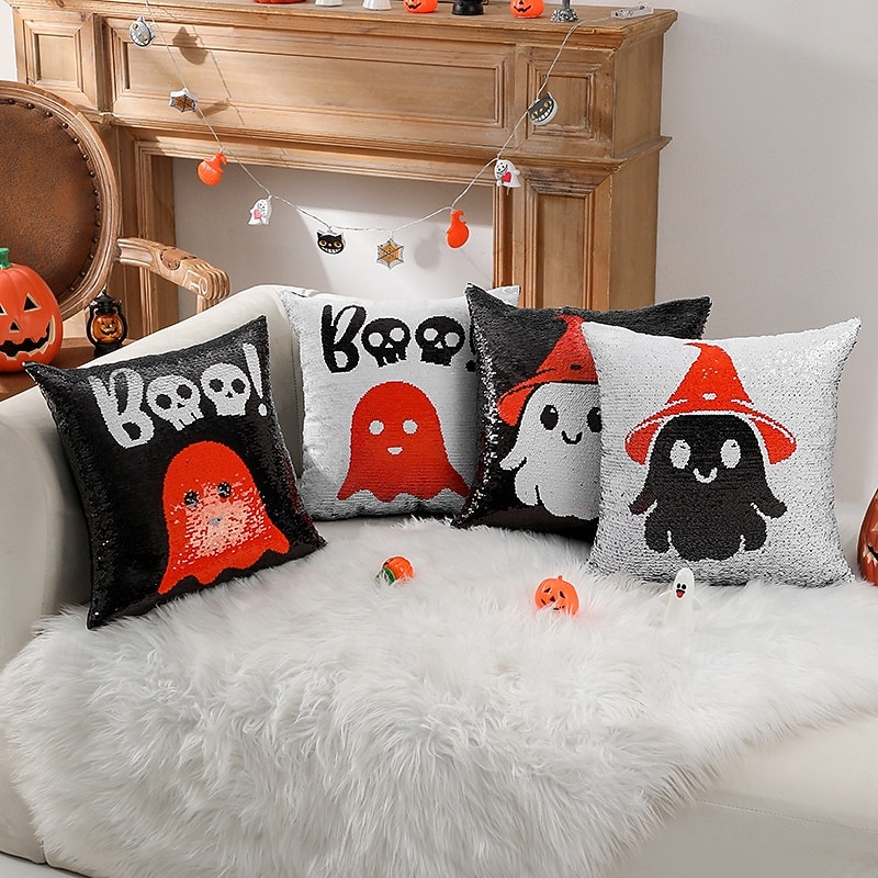 1 pcs Halloween Ghost Toss Pillow Cover, Halloween Square Traditional Classic