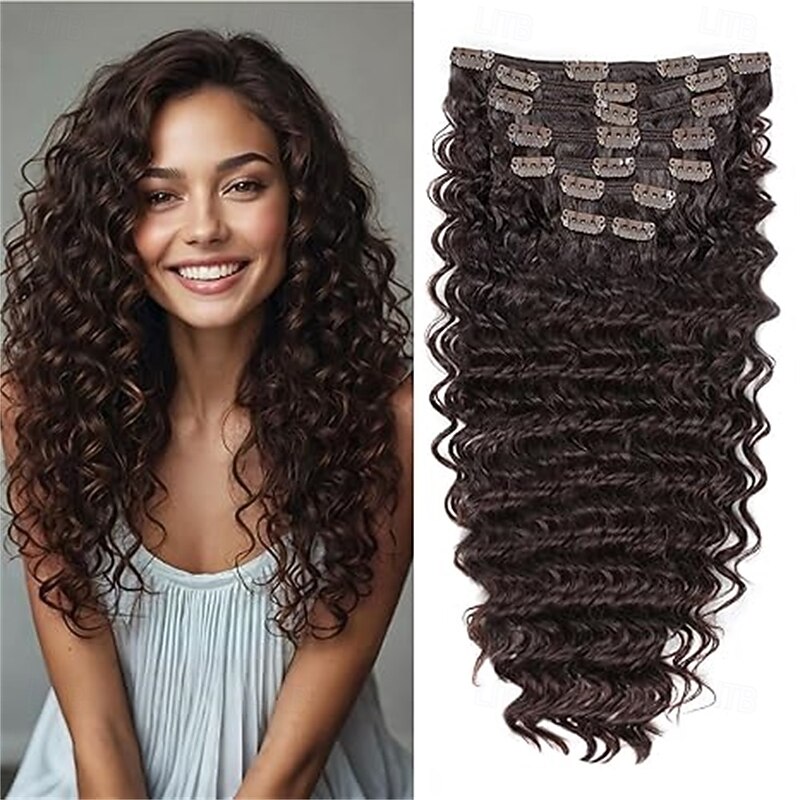 Clip in Hair Extensions Synthetic hair Clip in 140G 7Pcs/Lot Japanese Heat Resistant Fiber Hairpieces Deep Wave/Body Wave/Straight hair