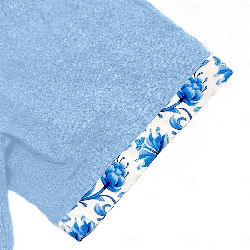 Men's Shirt Linen Shirt Summer Shirt Beach Shirt Button Up Shirt Floral Casual Holiday White Pink Navy Blue Sky Blue Short Sleeves Turndown Summer Clothing Apparel Front Pocket2
