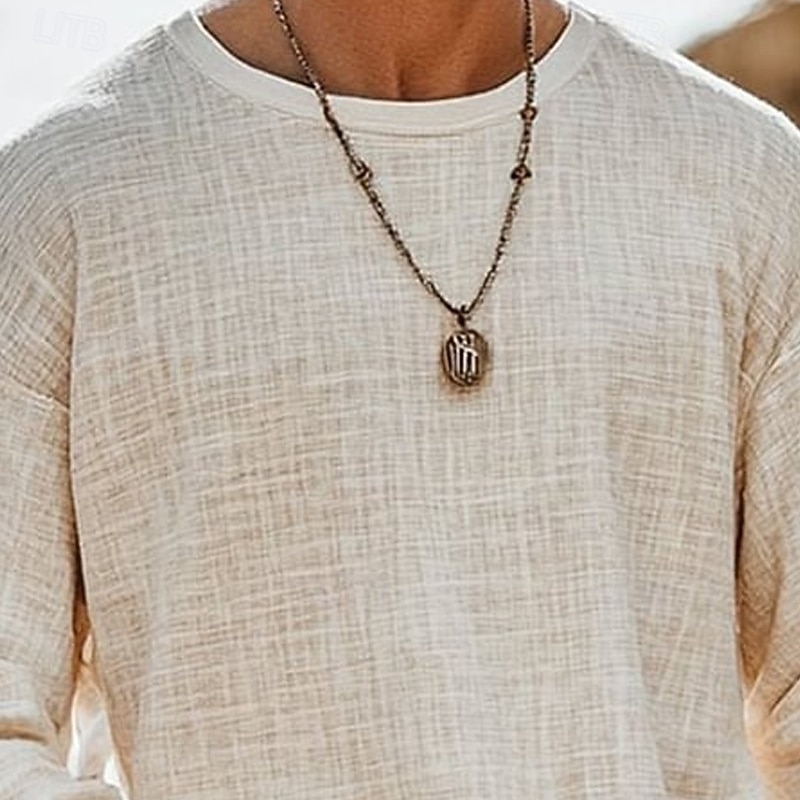 Men's T Shirt Tee Tee Top Long Sleeve Shirt Long Sleeve Crew Neck Summer Spring Solid Color Bohemia Vintage Casual Classic Vacation Street Casual Daily Apricot Top Tee for Men2