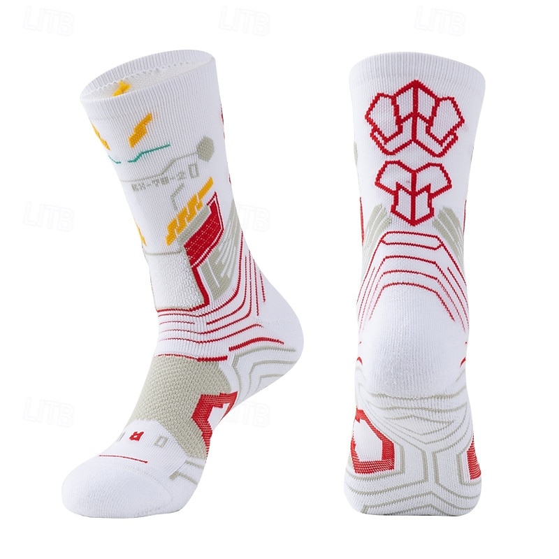 Men's 1 Pair Socks Stockings Sport Socks / Athletic Socks Running Socks Black Red Color Print Vacation Sports & Outdoor Daily Basic Medium Spring Fall Fashion Casual2