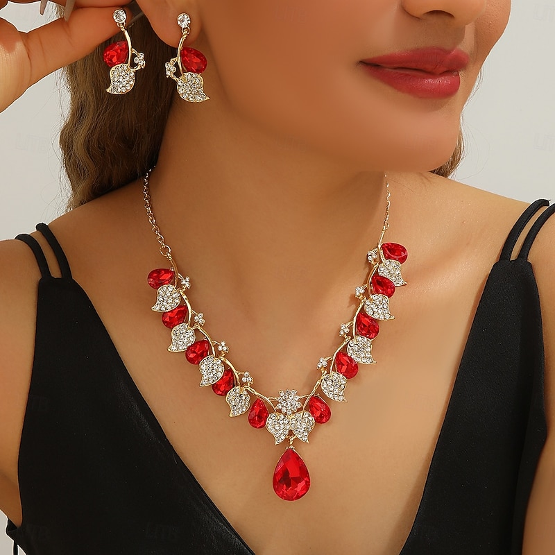 Bridal Jewelry Sets Two-piece Suit Cubic Zirconia Rhinestone 1 Necklace Earrings Women's Elegant Vintage Luxury Cute Fancy Leaf Blessed irregular Jewelry Set For Wedding Party Party Evening Wear4
